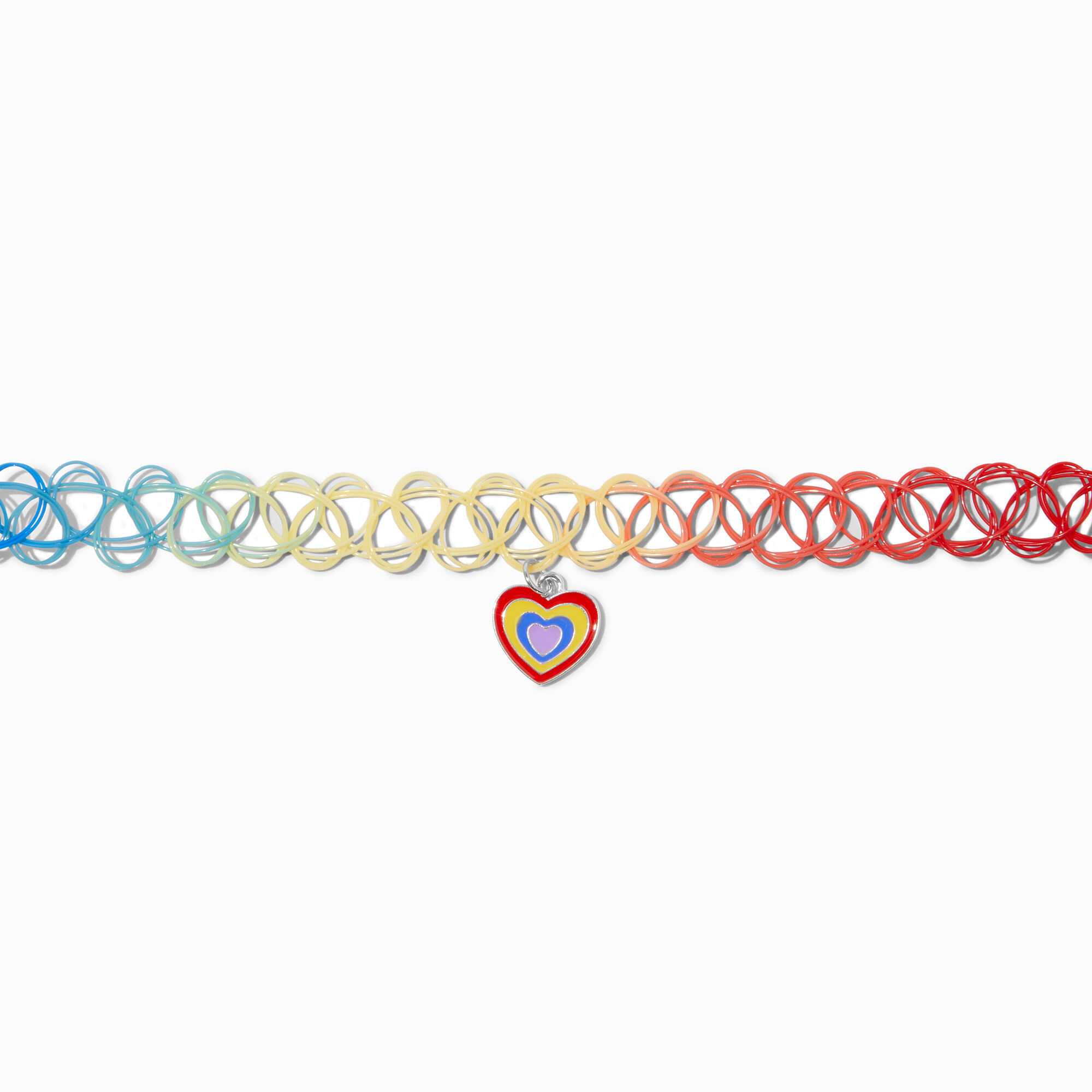 View Claires Club Heart Tattoo Choker Necklace Rainbow information