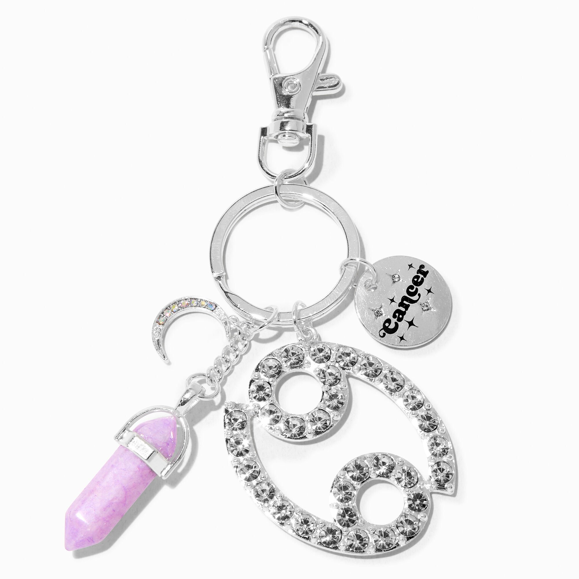 View Claires Cancer Mystical Gem Zodiac Keyring Silver information