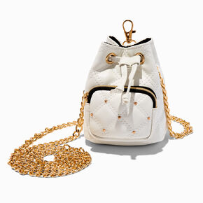 White Quilted Mini Backpack Crossbody Bag Keychain,