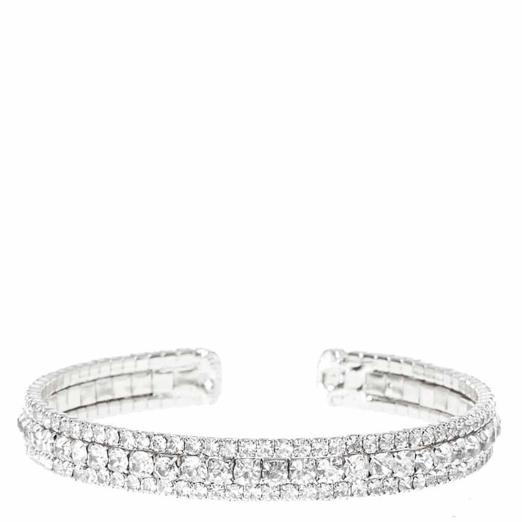 Silver Rhinestone Layered Cuff Bracelet,