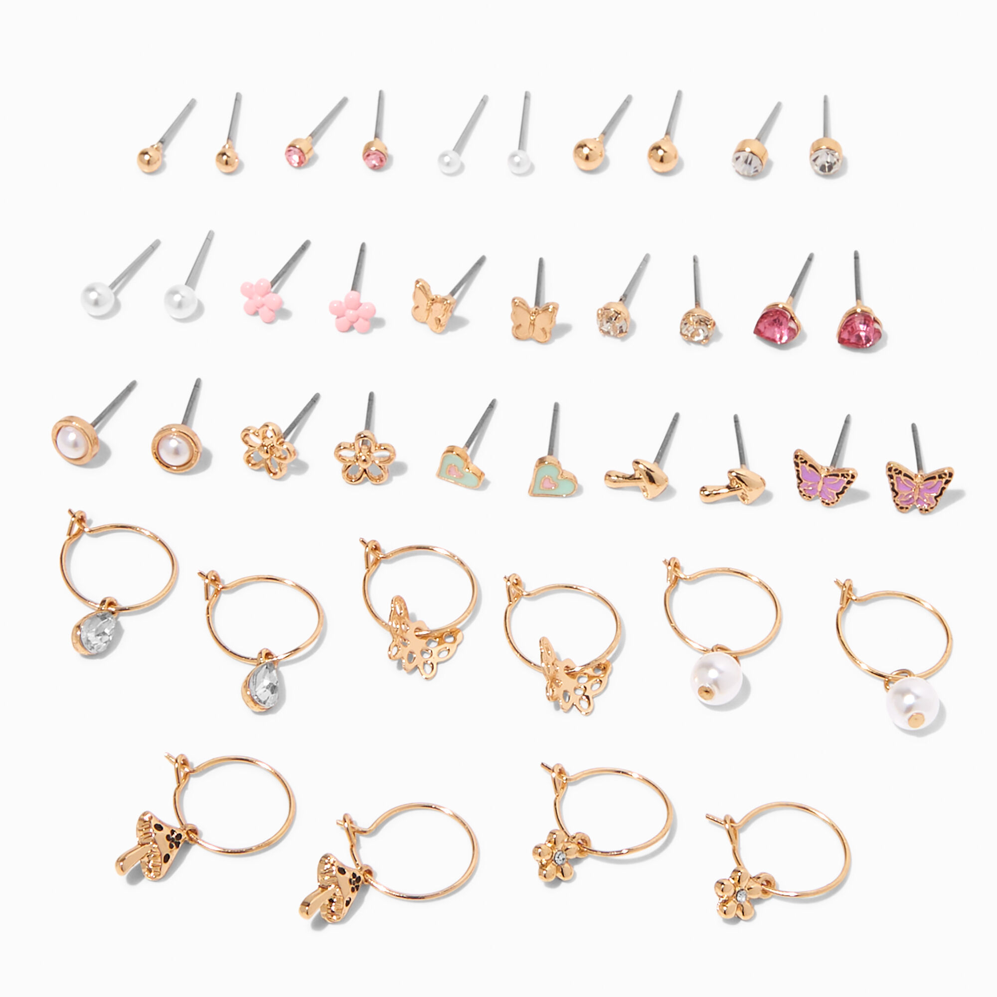 View Claires Pastel Tone Charm Earrings Set 20 Pack Gold information