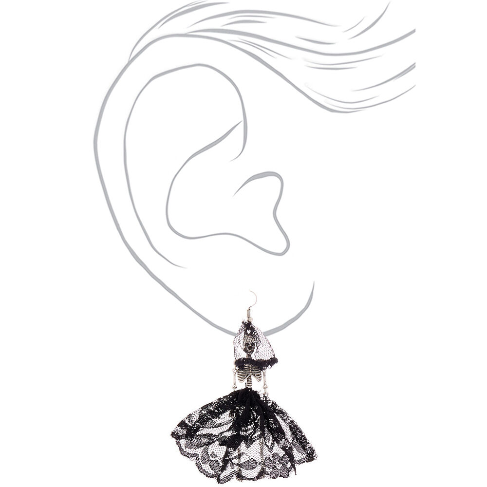Silver 3" Day of the Dead Skeleton Drop Earrings,
