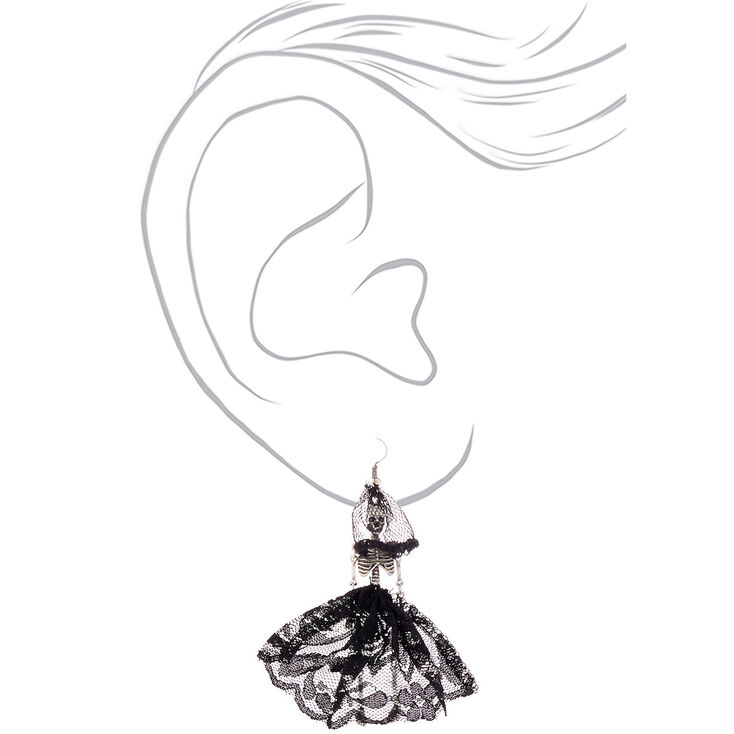 Silver 3&quot; Day of the Dead Skeleton Drop Earrings,