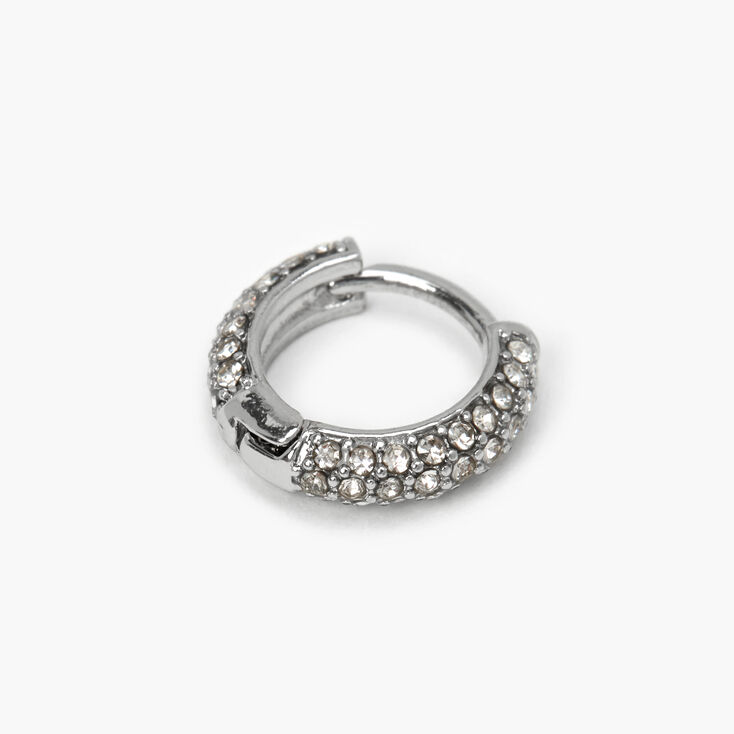 Silver 18G Paved Crystal Cartilage Hoop Earring,