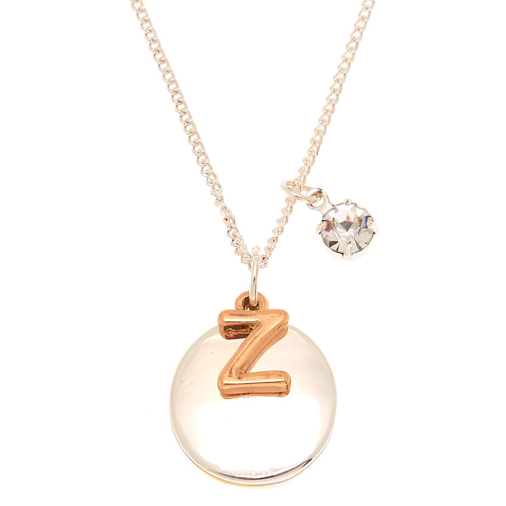 Mixed Metal Initial Charm Pendant Necklace - Z,