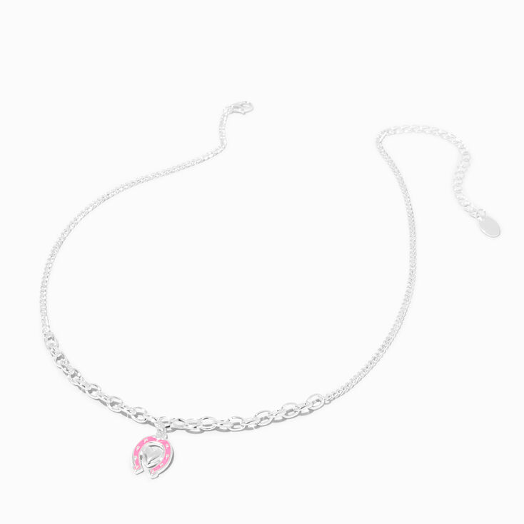 Pink Horseshoe Heart Pendant Necklace,