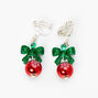 Silver 1&quot; Holiday Bells Clip On Drop Earrings,