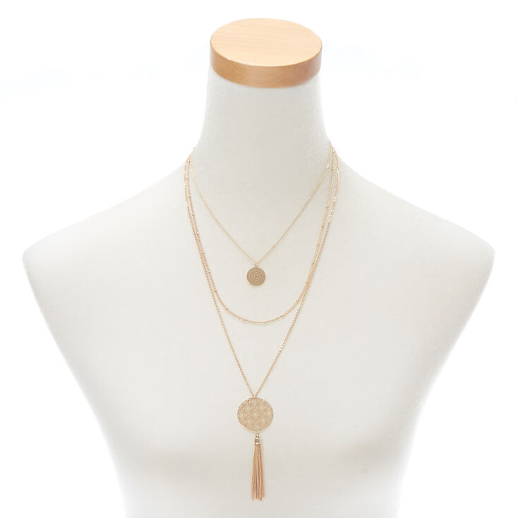 Collier multi-rangs &agrave; m&eacute;daillon &agrave; motif en filigrane couleur dor&eacute;,