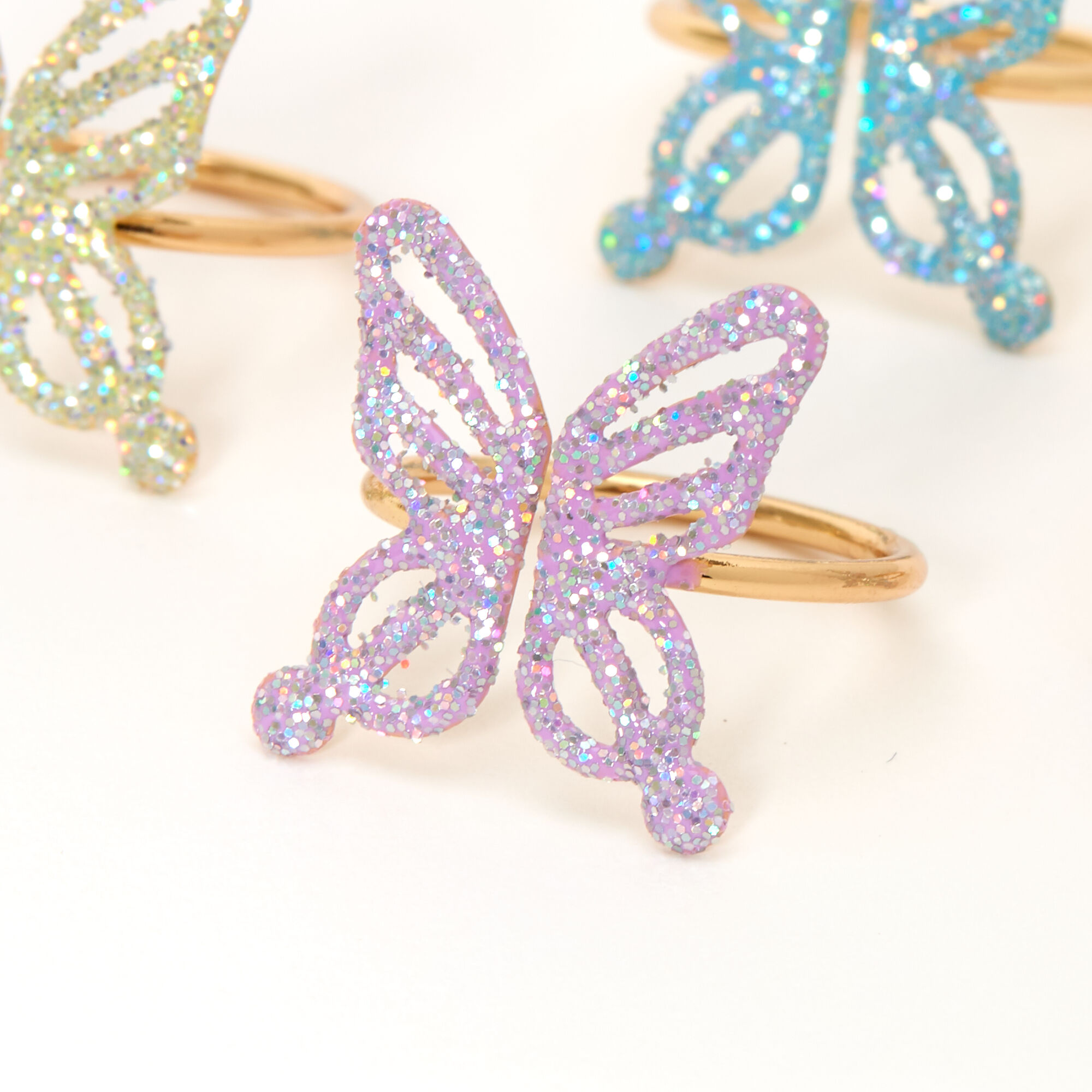 Claire's Club Pastel Glitter Butterfly Rings - 7 Pack | Claire's US