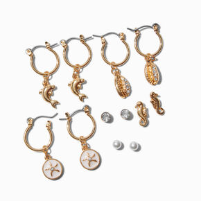 Gold-tone Beach Earring Stackables Set - 6 Pack,