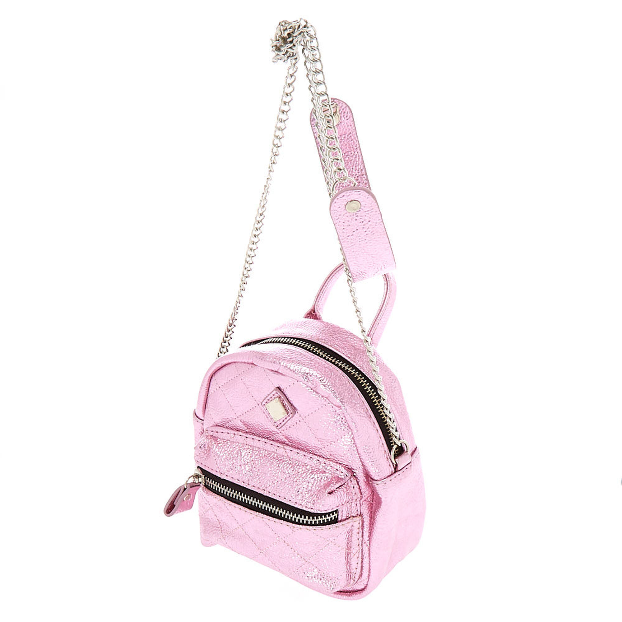 Metallic Quilted Mini Backpack Crossbody Bag Pink Claires Us