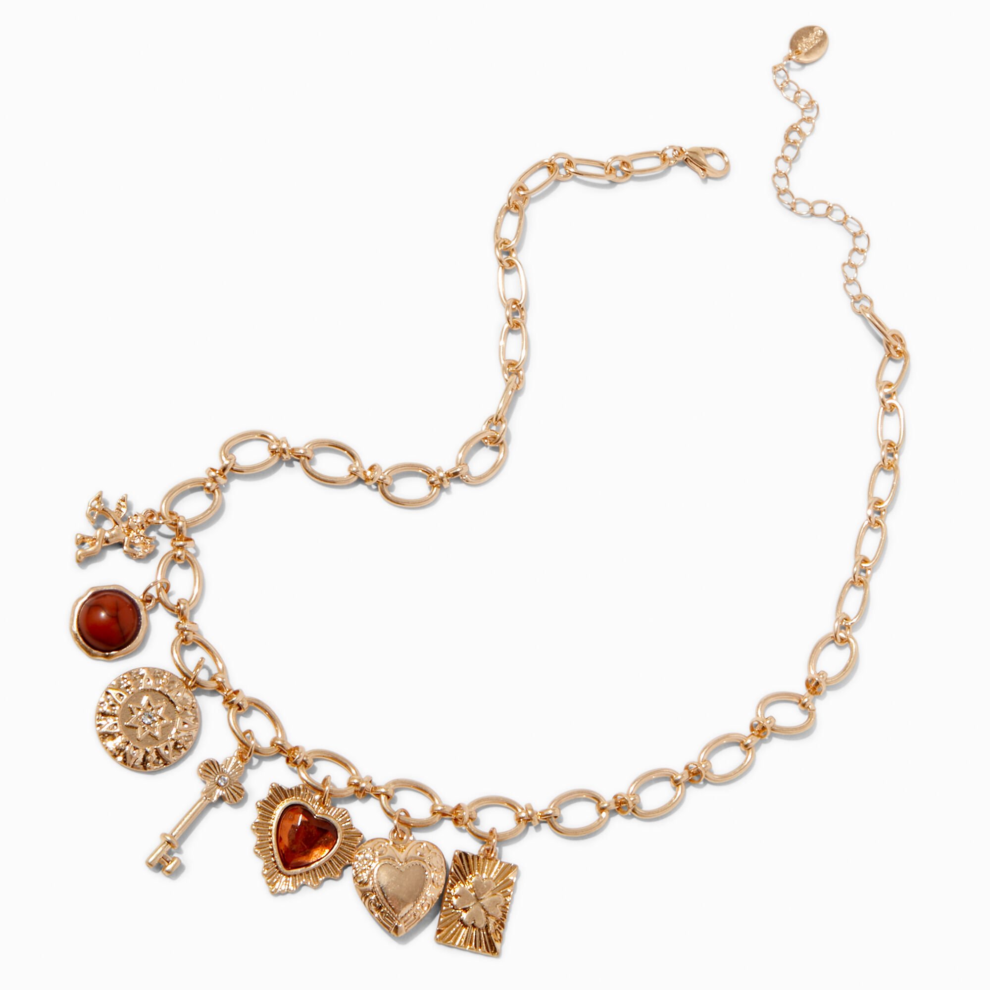 Gold-tone Vintage Charm Necklace,