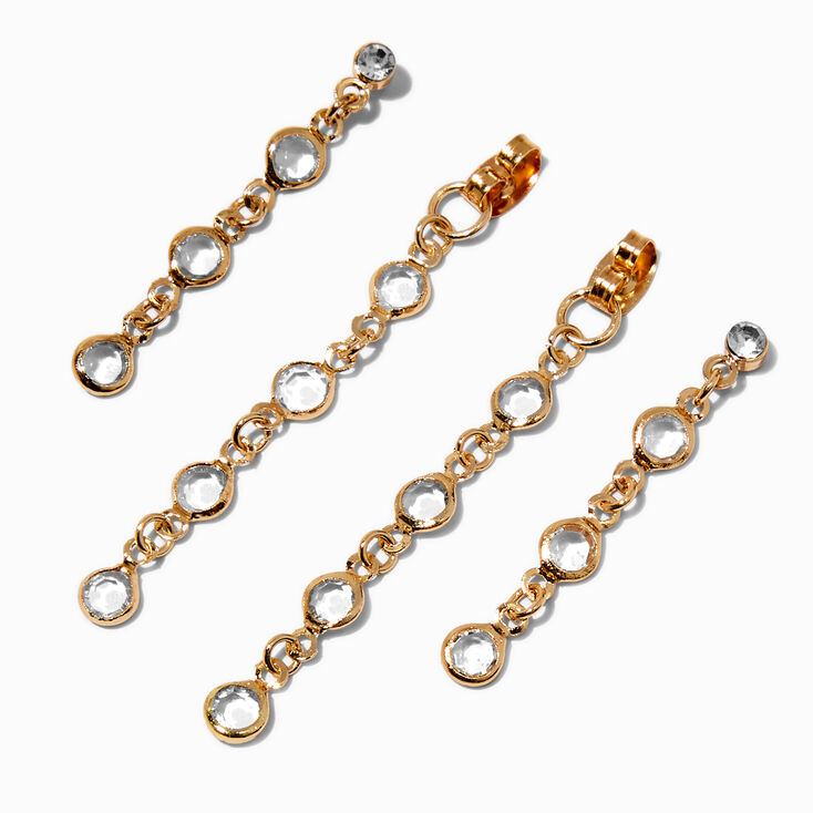 Clous d&#39;oreilles avant et arri&egrave;re strass couleur dor&eacute;e,