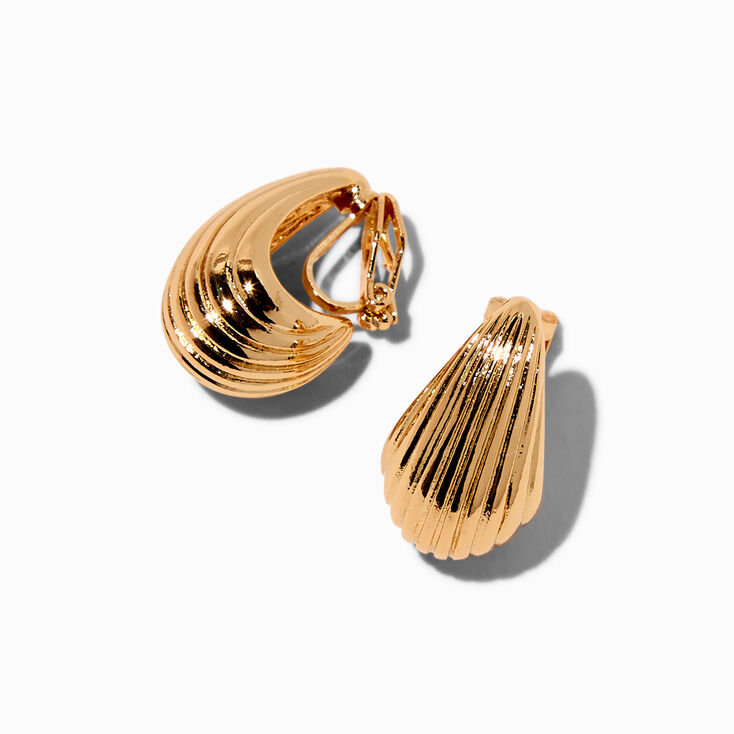 Gold-tone Textured Rain Drop Clip-On Earrings,