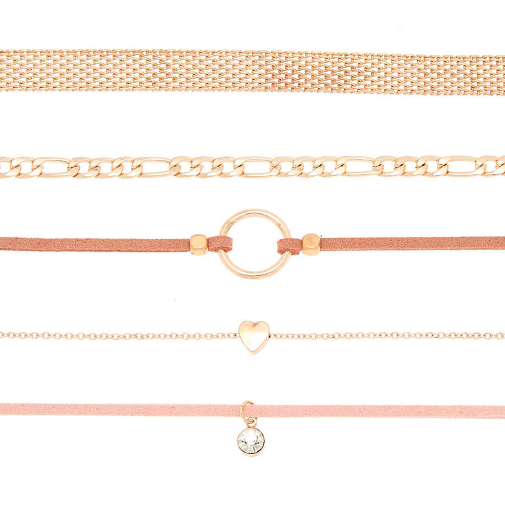 Rose Gold Fishnet Choker Necklaces - Pink, 5 Pack,