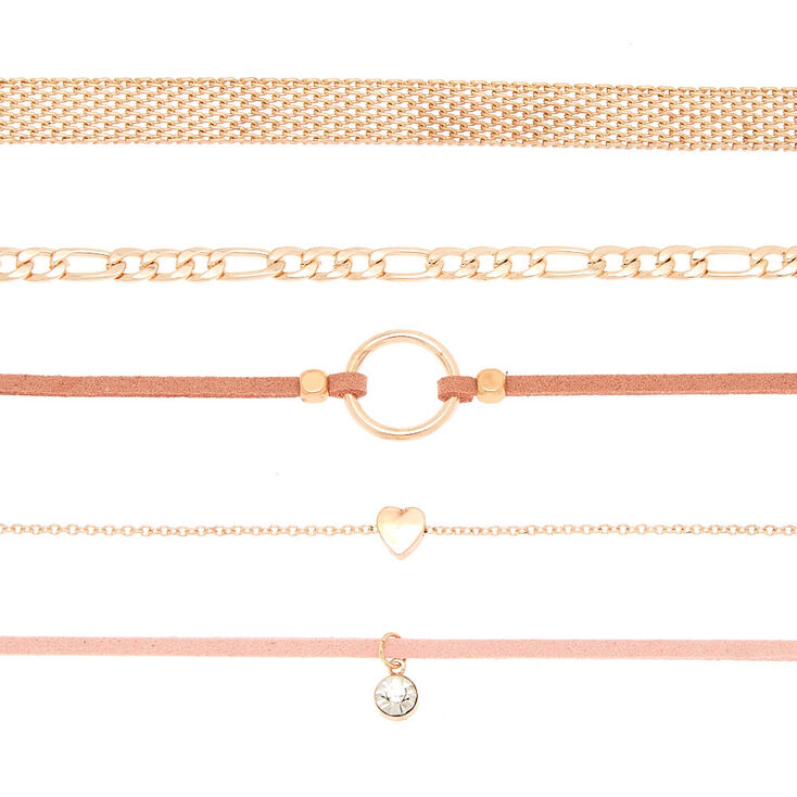 Lot de 5&nbsp;ras-de-cou couleur dor&eacute; rose en r&eacute;sille rose,