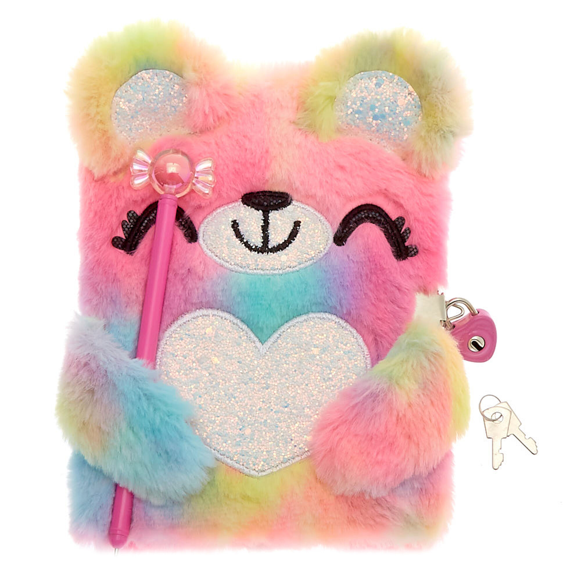 Sugar The Bear Rainbow Plush Lock Diary Claire S Us