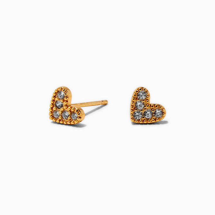 18kt Gold Plated Cubic Zirconia Heart Stud Earrings,