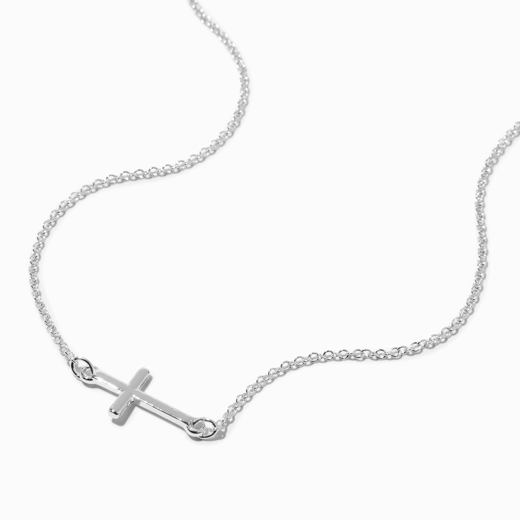 View Claires Recycled Jewelry Tone Cross Pendant Necklace Silver information