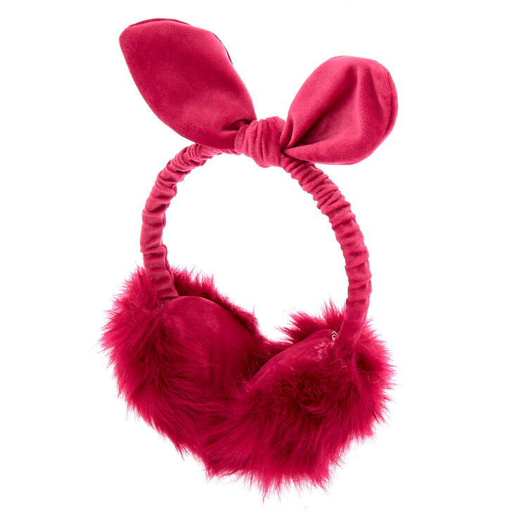 Furry Bow Ear Muffs - Pink,
