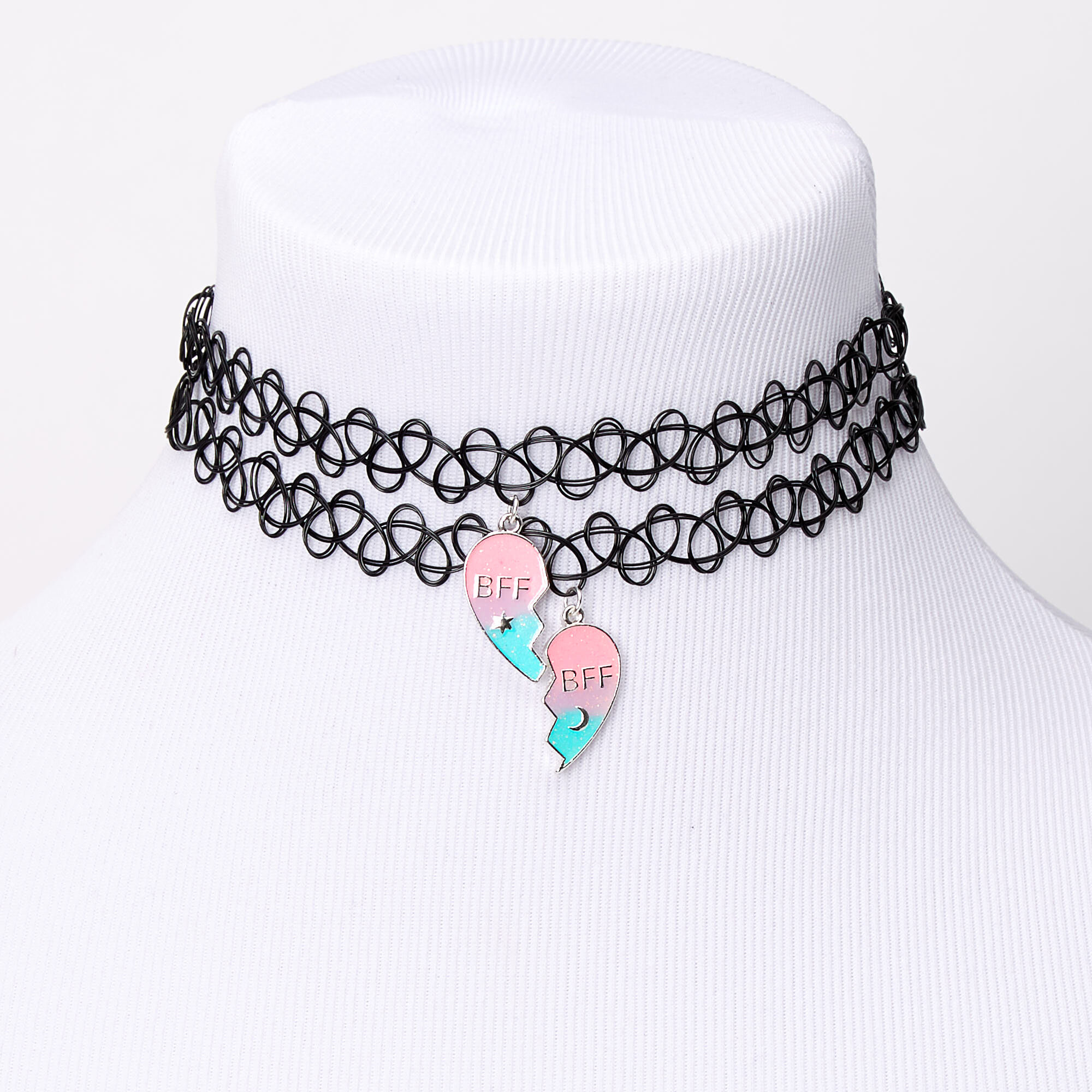 Best Friends Pastel Heart Glow In The Dark Tattoo Choker Necklaces 2 Pack