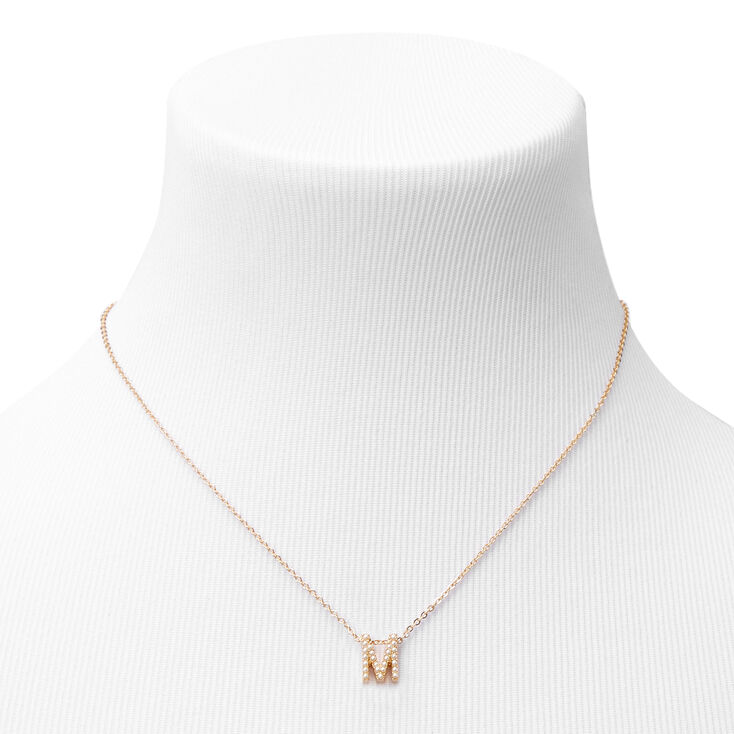 Gold Mini Pearl Initial Pendant Necklace - M,