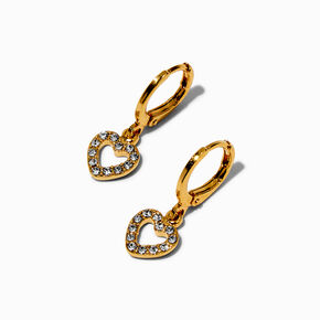 C LUXE by Claire&#39;s 18k Yellow Gold Plated Crystal Open Heart 10MM Huggie Hoop Earrings,