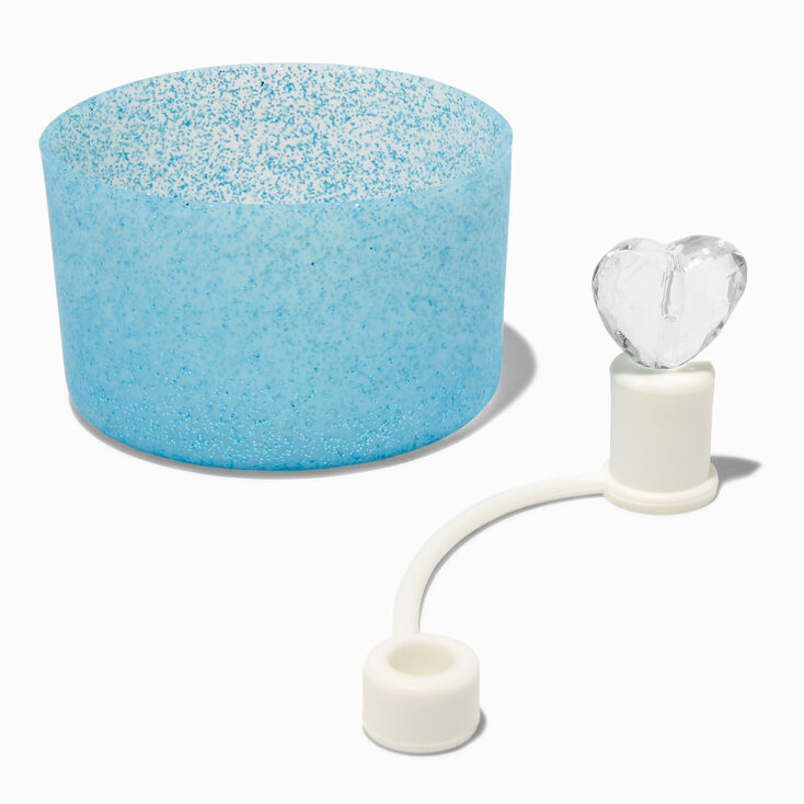 Blue Boot &amp; Clear Heart Straw Cover Water Bottle Set - 2 Pack,
