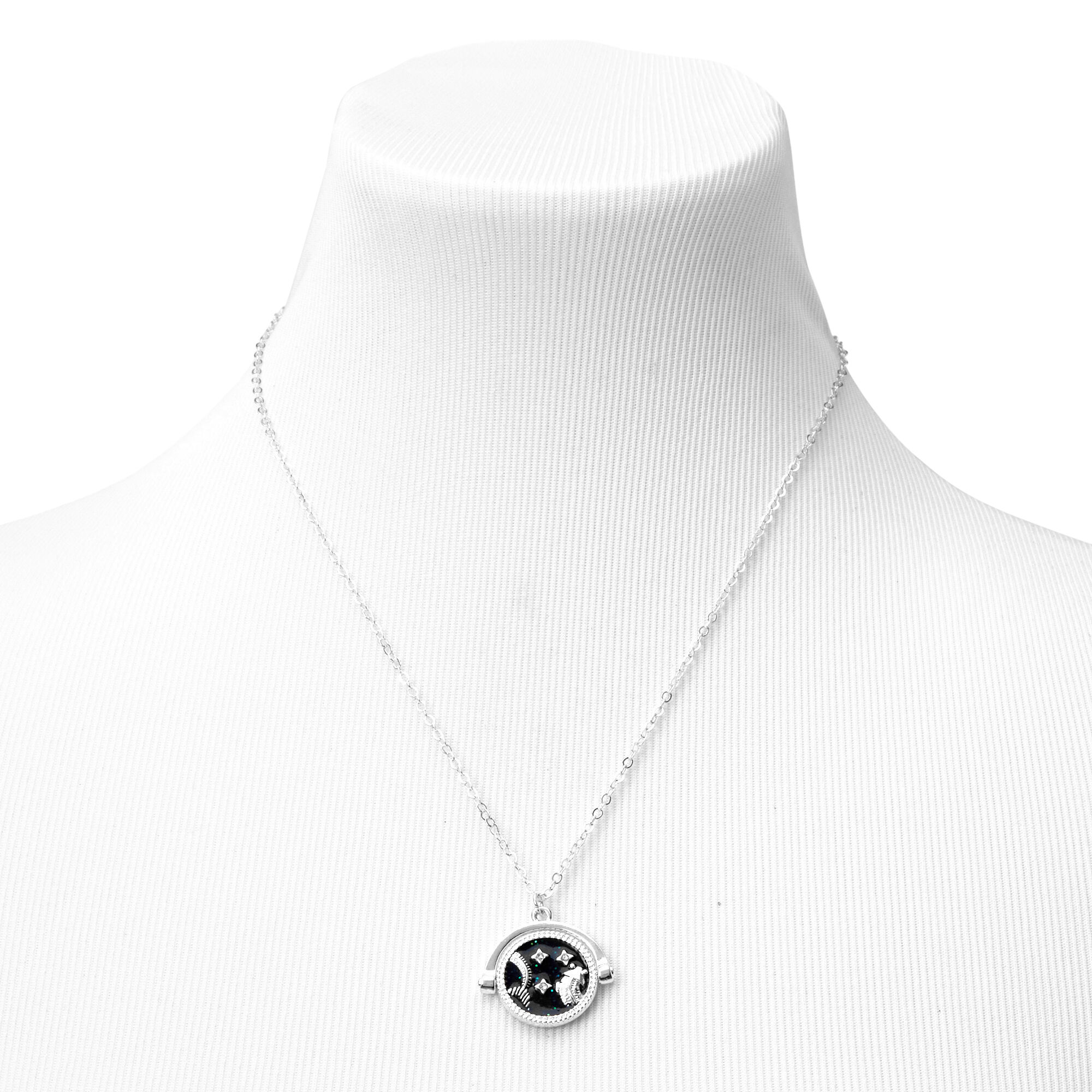 Silver Glow In The Dark Zodiac Spinning Pendant Necklace - Pisces,
