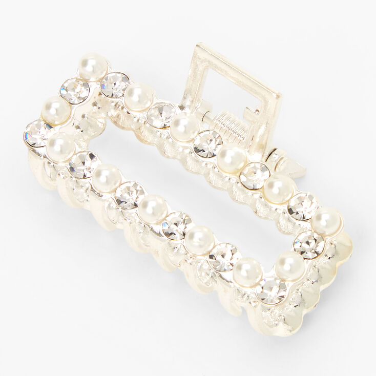 Pince &agrave; cheveux rectangulaire incrust&eacute;e de strass et perles d&rsquo;imitation,