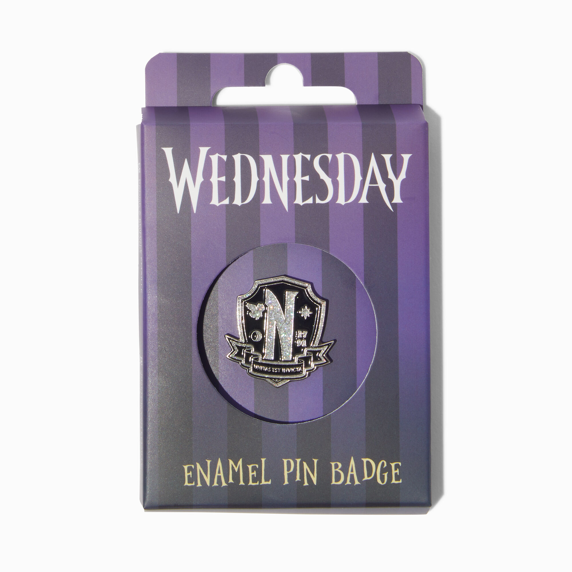 View Claires Wednesday Nevermore Enamel Pin Badge information