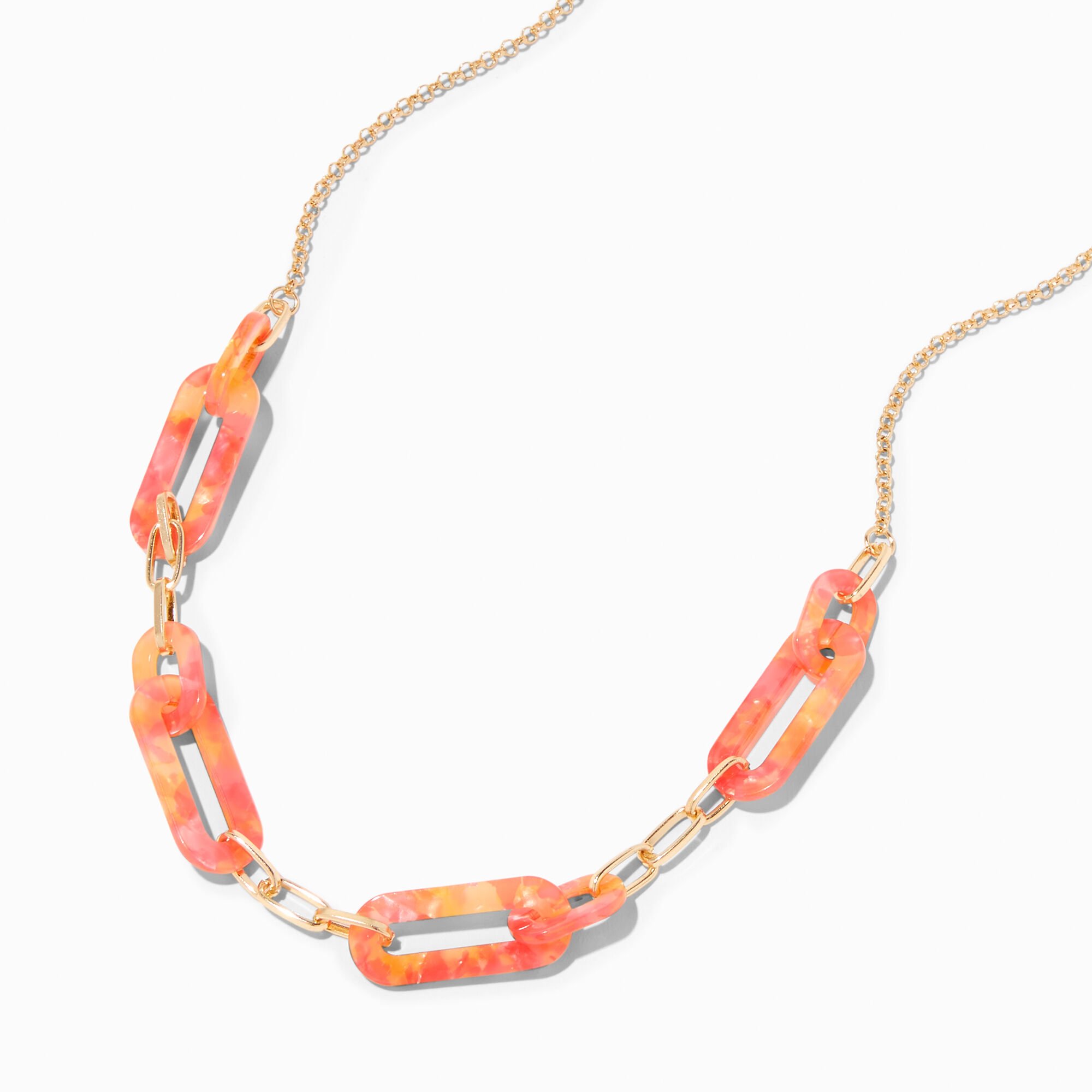 View Claires Pink Chunky Link Chain Necklace Orange information