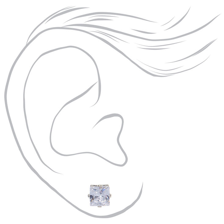 Silver-tone Cubic Zirconia 3mm, 4mm, &amp; 5mm Square Stud Earrings - 3 Pack,