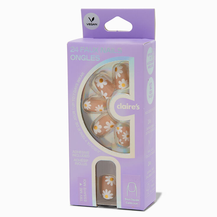 Glitter Daisy Short Square Vegan Faux Nail Set - 24 Pack,
