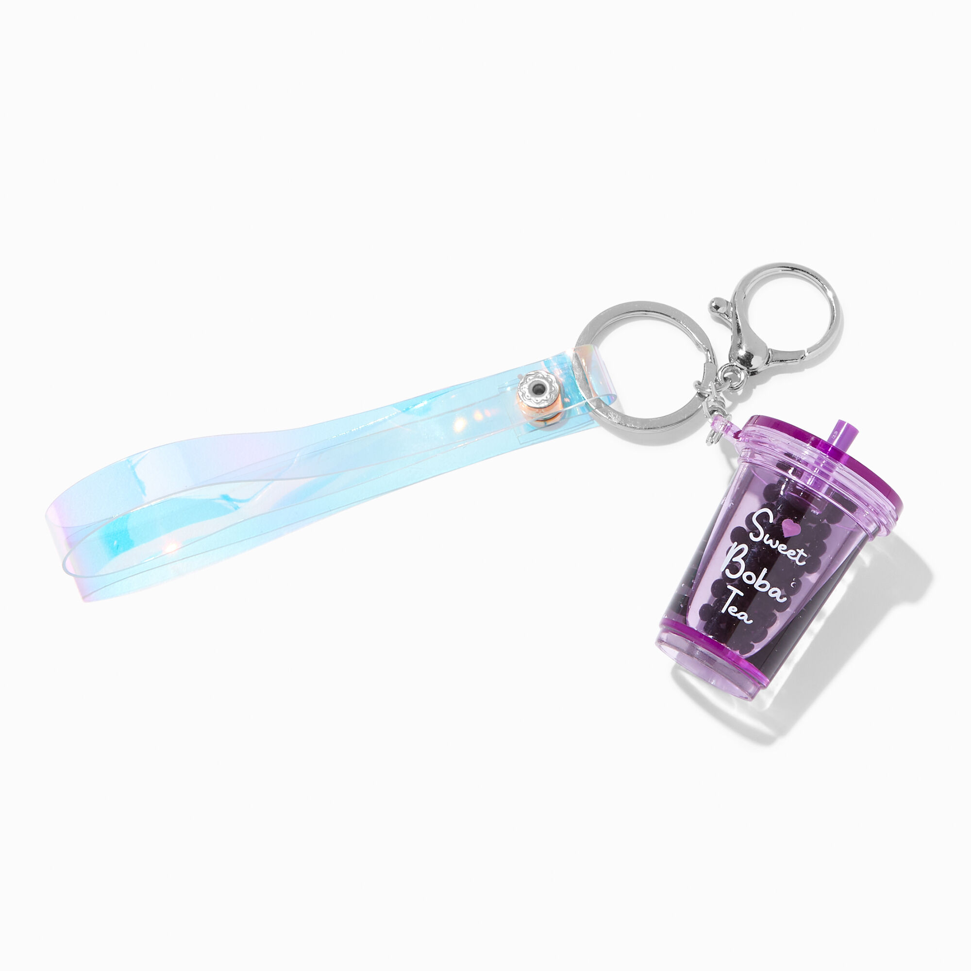 View Claires Holographic Boba Tea Liquid Fill Keyring Silver information