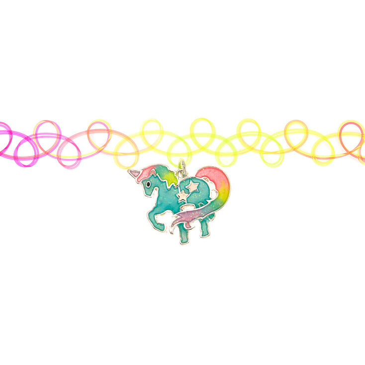 Rainbow Glow In The Dark Unicorn Tattoo Choker Necklace,