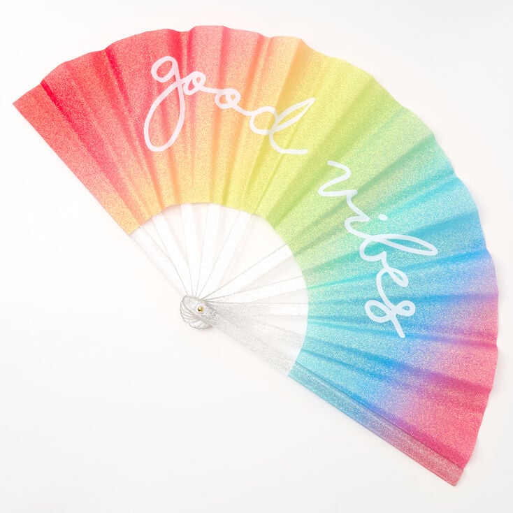 Good Vibes Rainbow Folding Fan,
