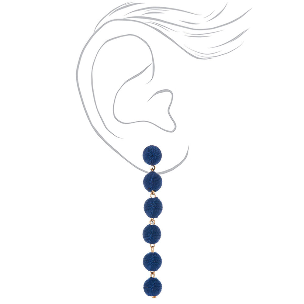 3" Thread Wrapped Ball Drop Earrings - Navy,