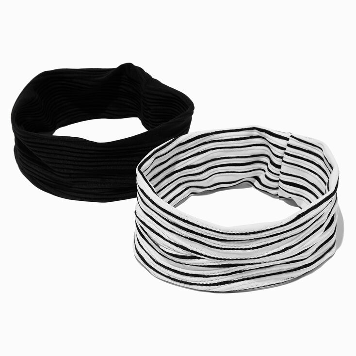 Black &amp; White Striped Flat Headwrap - 2 Pack,