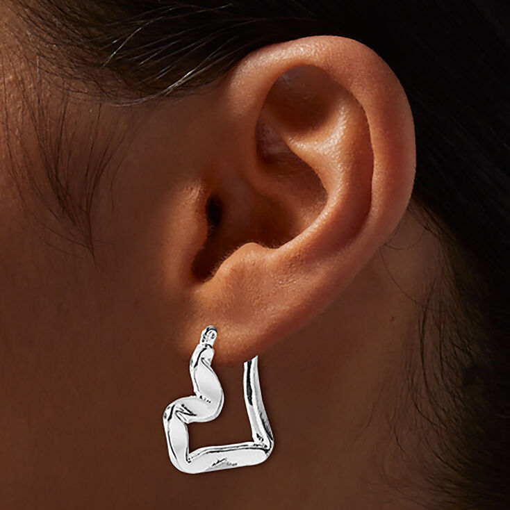 Silver-tone Abstract Heart Hoop Earrings,