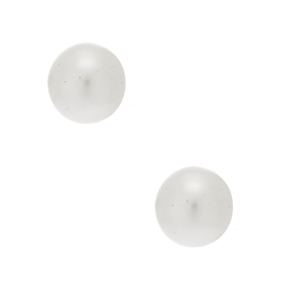Silver Titanium 8MM Pearl Stud Earrings,