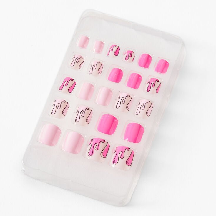 Paint Drip Square Press On Faux Nail Set - Pink, 24 Pack,