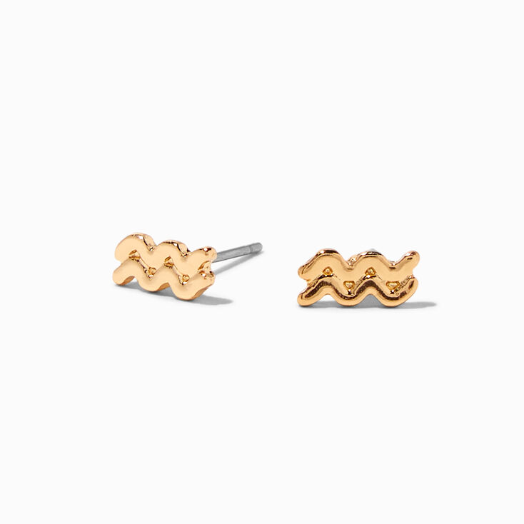 Gold Zodiac Stud Earrings - Aquarius,