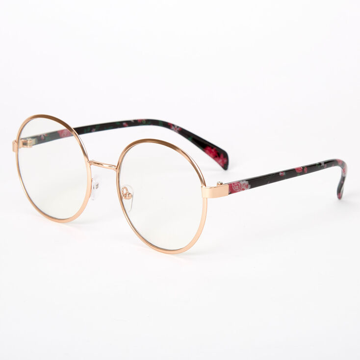 Rose Gold Floral Round Clear Lens Frames,