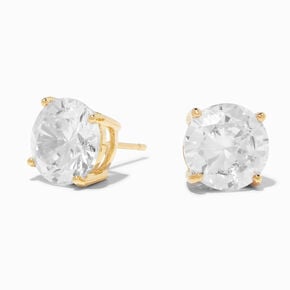 18K Gold Plated Cubic Zirconia 10MM Round Stud Earrings,