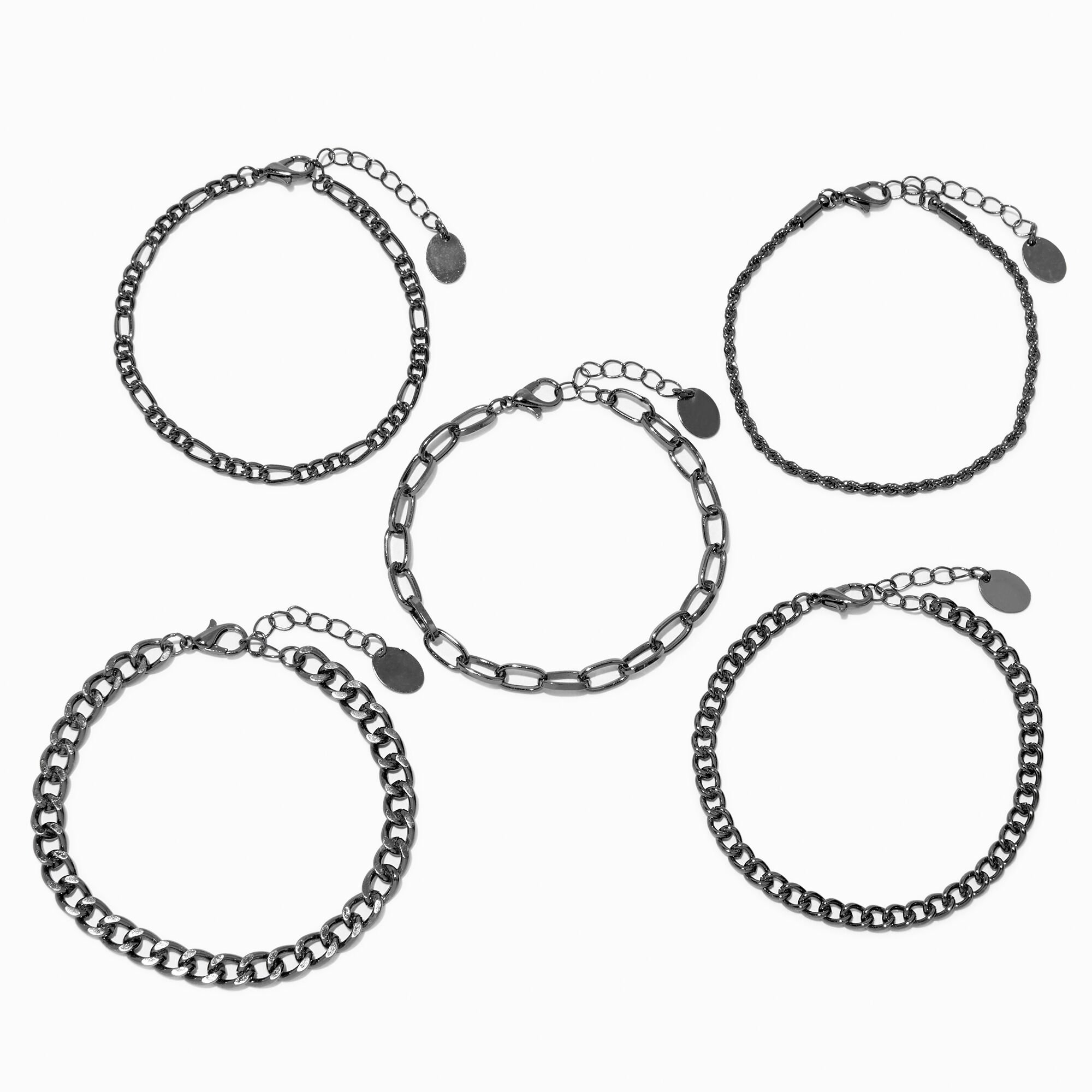 View Claires Hematite Woven Chain Bracelet Set 5 Pack information