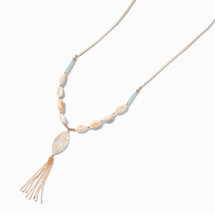 Beaded Seashell Tassel Pendant Long Necklace,