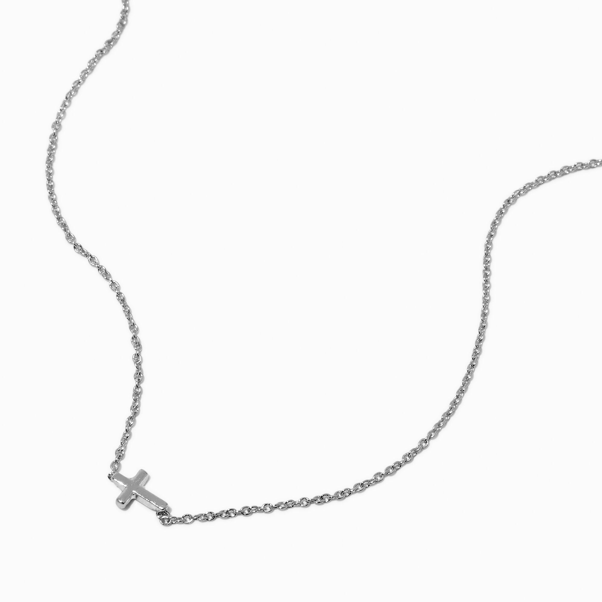 Silver-tone Mini Sideways Cross Pendant Necklace | Claire's US