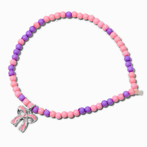 Claire&#39;s Club Pink &amp; Purple Bow Seed Bead Stretch Bracelet,
