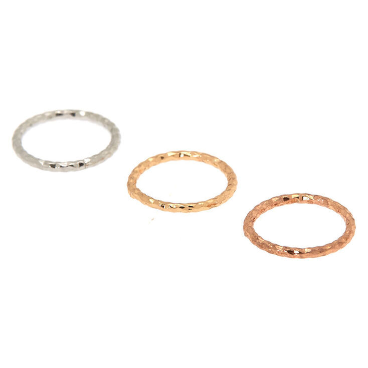 20G Mixed Metal Stainless Steel Textured Hoop Nose Rings - 3 Pack,